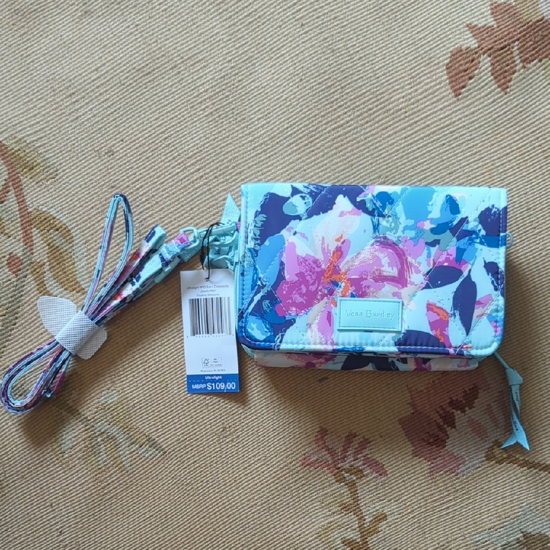 Vera Bradley Floral Phone Wallet Crossbody In Blue And Pink